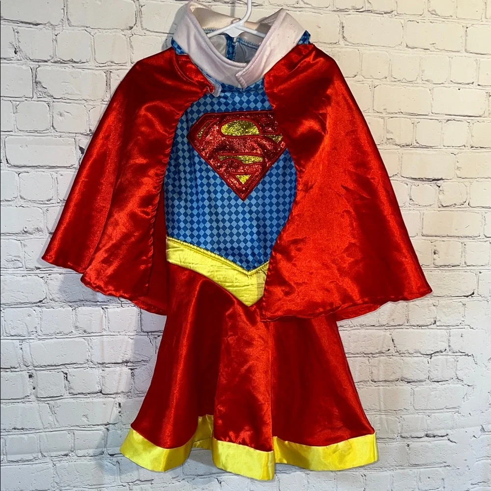 Small Supergirl Kids Costume Dress with Red Cape.